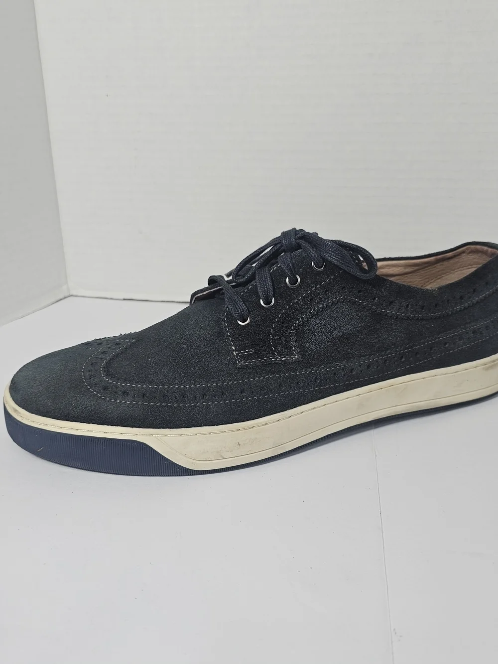 Men's Blue Suede Wingtip Derby Shoes - Casual Lace-Up Sz 10 Academy Preppy